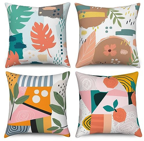 ASDCXZ Kinder Kissenbezug 40x40 cm 4er Set, Niedlich Unregelmäßig Muster Blume Blätter Sofa Dekokissen Kissenbezüge Kissenhülle Waschbar Polyester Flachs Textil Outdoor Kopfkissenbezug Kissen Bezug