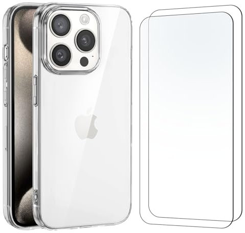 NEW'C Hülle für iPhone 15 Pro Max (6,7) - Ultra Transparent Silikon Weiches TPU Gel und 2 × Panzer Schutz Glas für iPhone 15 Pro Max (6,7)
