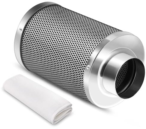 iPower 10,2 cm Air Carbon Smellines Control mit Premium Australia Aktivkohle, wendbarer Flansch für Inline-Ventilator, Indoor-Wachstumszelt, 10,2 cm Filter, Hydrokultur, Vorfilter enthalten, Silber