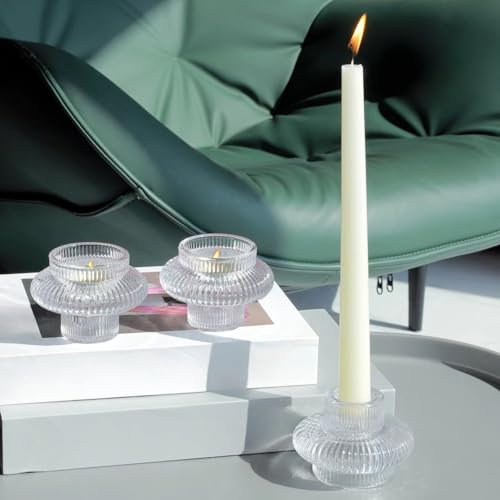 Vohocandle Klarer Kerzenständer, 6er-Set, Kerzenhalter aus Glas für Tischdekoration und Hochzeit, Glas-Kerzenhalter für den Tischaufsatz bei Hochzeiten