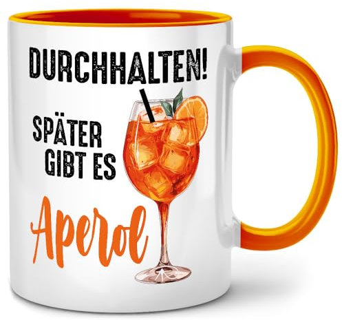 Seness Durchhalten später gibt es Aperol Tasse mit Spruch lustig, Kaffeetasse Witzige Alkohol Geschenke für Frauen, Aperol Geschenk Kollegin, Holy Aperoli, Abschiedsgeschenk Kollegen, beste Freundin
