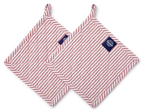 Encasa Homes 21 cm Oven Microwave Potholders (2 pc Set) for Kitchen Cooking & Baking - Heat Resistant, Thick & Safe, Protection of Hands from Hot Utensils - Ticking Red
