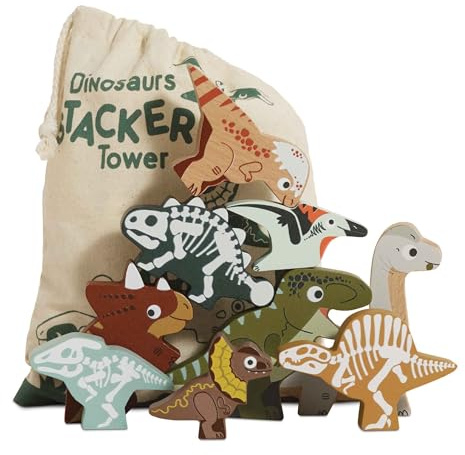 Le Toy Van Petilou Jurassic Stacking Dinosaurs & Bag, Wooden Toy