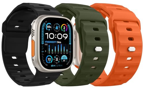 MoKo 3PZS Ocean Correa para Apple Watch Ultra2 49mm 46mm 45mm 44mm 42mm para Hombres y Mujeres,Silicona Pulsera Deportiva Correa para iWatch Serie 10 9 8 7 6 5 4 3 SE Ultra2,Negro/Naranja/VerdeMilitar
