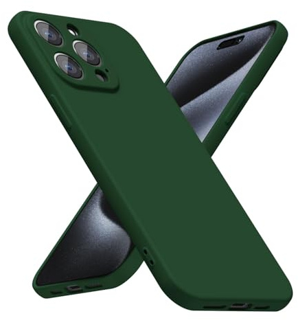 LoeoeL for iPhone 15 Pro Phone Case Silicone, Minimalist Ultra Thin Slim Soft Rubber Gel Solid Color Matte TPU Cute Case for Women Men, Girly Plain Aesthetic Design & Camera Cover, Dark Green