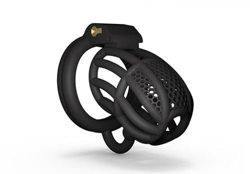 Keuschheitskäfig Herren,Mini 3D-Waben Peniskäfig mit 4 Penis Rings,Harz Sklave Keuschheitskäfig für Männer Chastity Cage Male,Männer Keuschheit Bondage Sex spielzeug (schwarz, L)