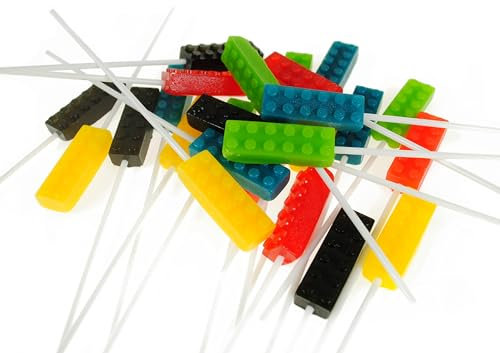 Lutscher Bausteine 12g 15 Stück - Süßigkeiten kinder in Form von Baukasten - Süße Lolipops in mehreren Farben - Lustige Süßigkeiten zum Kindergeburtstag