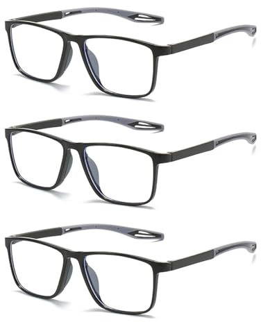 Hubeye 3 Paar TR90 Sport Lesebrille für Damen und Herren Gute Quadratische bequeme flexible Anti-blaue Computerbrille Hochwertig Komfortabel Lesehilfe 1.50