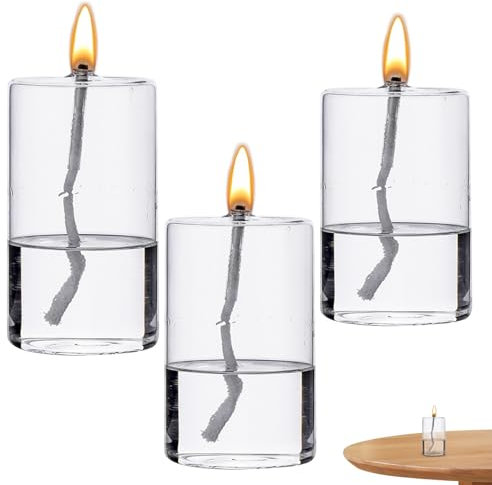Porgeel Öllampe aus Glas, 3 Stück, rund, transparent, rauchfrei, nachfüllbar, dekorative Ölkerze, geruchsfreie Öllampe für Esstisch, Hochzeitsdekoration