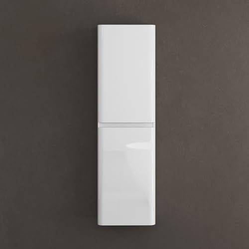doporro Seitenschrank Badschrank Schmal Hochschrank Badezimmer Hängend Regal BxTxH ca: 35x20x120cm in glänzend weiß Lucca
