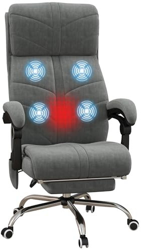 Vinsetto Fauteuil de Bureau massant et Chauffant Chaise pour Ordinateur inclinable avec Repose-Pieds revêtement en Velours intégré 5 roulettes Design Moderne Gris