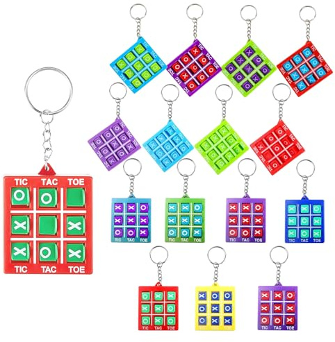 CYZBL 16Pcs Porte-Clés Tic Toe Tac de Couleurs Assorties, Mini Jouets Pendentif Jeu Tic Toe Tac Éducatifs, Cadeaux de Fête Porte-Clés en Plastique pour Garçon Sac à Dos Enfants de 8 à 12 Ans