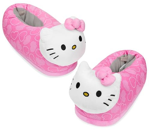 Hello Kitty Mädchen Hausschuhe - kuschelige und rutschfeste 3D Plüsch Pantoffeln (Rosa, 30/31 EU)