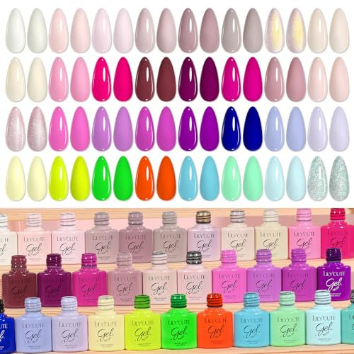 LILY'CUTE UV Nagellack Set, 36 Stück Gel Nagellack mit Glossy Matte Top und Base Gel Coat Schellack Nagellacks Farbgel für Nagelstudio Design Starter Maniküre Geschenkset