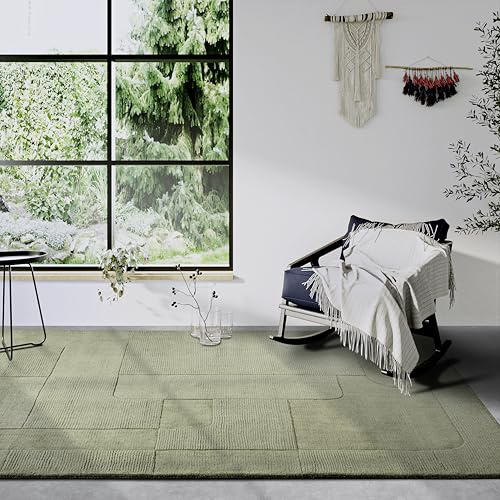 Villeroy & Boch Wollteppich Charlotte - Natur Wohnzimmerteppich - Handgewebt & Natürlich - Boho Teppich Wolle für Wohnzimmer, Schlafzimmer, Esszimmer, Flur, Küche – Grün, 160x230 cm