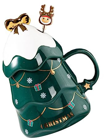 Amosfun Taza De Cerámica De Navidad Diseño De Árbol 1 Set Festivo Ideal Para Hogar Oficina
