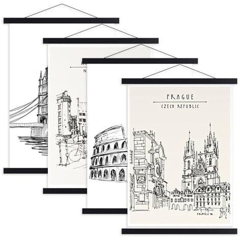 Ywlake A1 Posterleiste Posterschiene Posterleisten, Magnet Magnetische Holz Poster Aufhänger Halter Rahmen Leisten Bild Bilder Bilderrahmen Bilderleiste 61x91.5 60x80 (61cm, Schwarz, 4 Packungen)