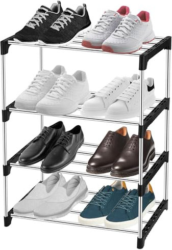 Starvortex Schuhregal Platzsparend, 4-stufige Verstellbare Schuhregal Schmal Metall mit Dicken Stahlrohr, Klein Shoe Rack, Schuhständer Schuhaufbewahrung für Flur Schlafzimmer
