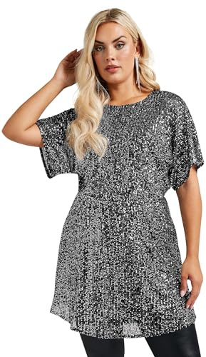 Yours London Curve Peplum Sequin Top - Women's - Plus Size Curve Silver
