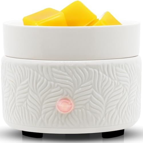 Electric Wax Melts Candle Burner 3-in-1 Scented Candle Melter Ceramic Wax Melts Warmer Electric Fragrance Essential Oil Burner Aromatherapy Home Office Bedroom Gifts - Embossed Leaves