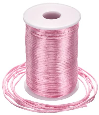 Rebower Nylon Satin Cord 2.5mm, 100m Nylon String for Bracelet Braided Thread [for Jewelry Making Necklace Chinese Knot Craft] - Pink