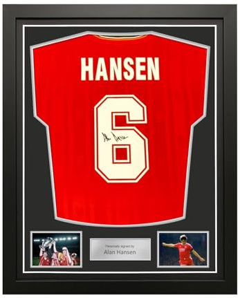 Exclusive Memorabilia Alan Hansen Back Signed Liverpool 1986 Football Shirt. Standard Frame