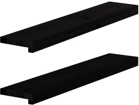 Homgoday Fensterbrett, 2 Stück, Massivholz, Eiche dunkelbraun, Abdeckung für Fensterbank, staubdicht, wasserdicht und leicht zu reinigen, 80 x 15 x 2 cm, Dunkelbraun