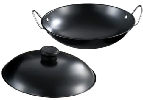 CRILSTYLEO Tapa De Wok De Metal Para Acampar Wok De Hierro Con Doble Asa Wok De Uso Diario Olla Caliente Sartén Para Cocinar Utensilios De Cocina Para El Hogar