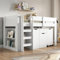 HAINEW Hochbett Kinderbett 90×200cm mit Ausziehbare Schreibtisch und Stuhl, Holzbett Einzelbett Funktionsbett mit Leiter, Offenes Staufach, Schrank, Lattenrost und Rausfallschutz für Kinder, Weiß