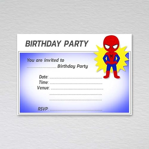Webspectations Spiderman Party Invitations featuring an Awesome Superhero Design for Kids: Blue Spiderman Birthday Party Invites (Pack of 20 without Envelopes)