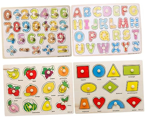 KONTONTY 4 Stück Puzzle rätselbuch laubsägen für Vorschulspielzeug rätsel Spiele Toys Formenrätsel für im Alter von 3–5 Jahren tierisches Rätsel Holzrätsel hölzern