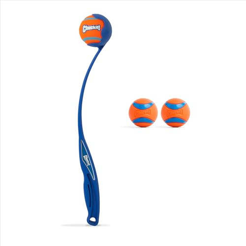 Chuckit! Ultra Ball & Launcher Bundle - Sport 18 with 2 Pack Medium (2.5) Bouncy Fetch Balls for Dogs 20-60 lbs, Dog Fetch Ball Thrower