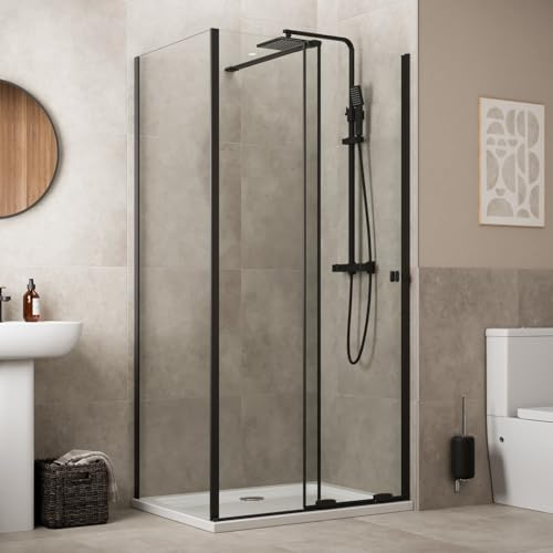 Baystone® 1000 x 900mm Sliding Shower Enclosure Door Screen for Wet Room Cubicle Enclosures, 8mm Safety Glass Space Saving, Side Panel, Frameless, Black