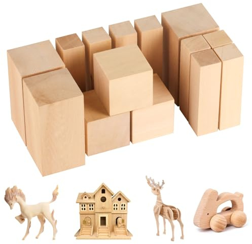 14 x Basswood Carving Blocks Unfinished Wood for Whittling Crafts | Ideal for Beginners, Adults, Hobbyists, And Professional Woodcarvers Seeking High-Quality, Versatile Carving Materials.