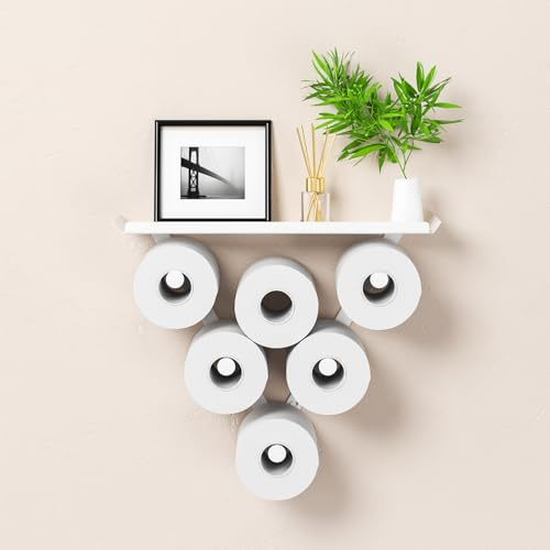 Toilet Paper Holder Rack, Funny Wall Mount Toilet Paper Storage for Extra 12 Rolls, Metal Wall Art Sculpture Bathroom Decor Tissue Holder Shelf (White)
