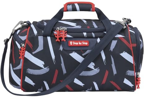 Step by Step Sporttasche Sports Car Mick, grau/rot, mit Nasswäschefach, Abnehmbarer Tragegurt, Verstellbarer Schultergurt für Jungen 1. Klasse, 13 L