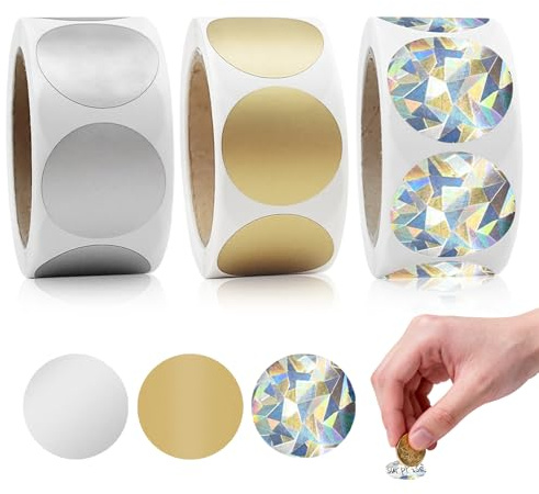 900 Stück Rubbeln-Aufkleber CNYMANY Rund, selbstklebende Etiketten (2,5 cm) für Spiele, Partys, Geschenke, Postkarten, Promotions – Gold, Silber, Metallic