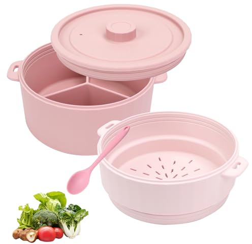 Kitchen Silicone Microwave Steamer, 3 Compartments, 2 Layers, Microwave And Dishwasher Safe, Quick Cooking