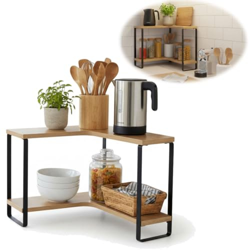 LS-LebenStil Küchenregal Eckregal Holz 30x30cm FSC - für Küche & Bad | Stehendes Aufbewahrungsregal | Gewürzregal über Eck | Dekoregal als Organizer für Arbeitsplatte | Modern & Platzsparend