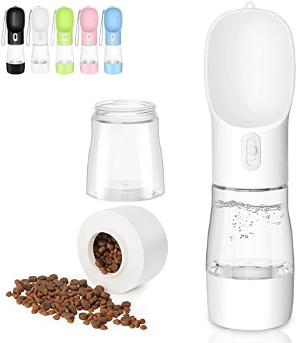 Borraccia per Cani Portatile 285ML, 2 in 1 Borraccia Cane Portatile, Bianco