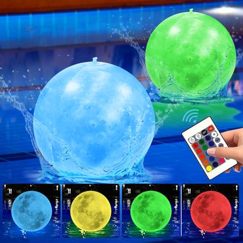 2 Stück 40cm Aufblasbarer LED Light up Wasserball, 4 Lichtmodi und 16 RGB-Farbänderung Wasserball Hüpfballon, Schwimmende Pool Licht, Pool Spiele für Kinder Erwachsene für Poolparty, Teich und Garten