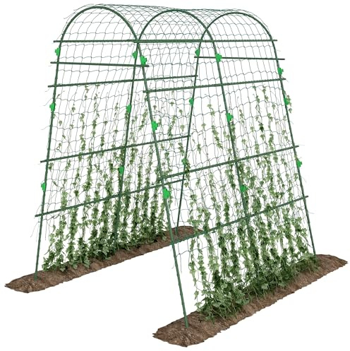 Outsunny Enrejado de Pepino 206 cm en Arco al Aire Libre Forma U con Malla | Enrejado de Jardín, para Plantas Trepadoras, Estructura de Acero con Recubrimiento de PE, Soporte para Verduras, Frutas
