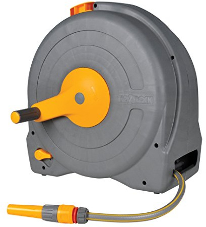 Hozelock Pro | Freestanding Fast Reel | Inc: 30M Garden Hosepipe, Connector Set, Fittings | Assembled | Manual Rewind | Automatic Layering | Portable | Protected Hose Storage