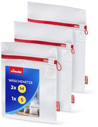 Vileda Wäschenetz 3er Set, 2x 30x40 cm und 1x 25x30 cm | Reißfestes Polyester mit Schutzlaschen-Reißverschluss, für BHs, Dessous, Socken und Babykleidung