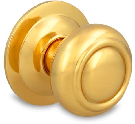 Amig - Pomo Redondo para Puertas Exteriores de Entrada - Tirador para Puerta Principal del Hogar - Diámetro tirador Ø70 mm - Latón pulido - Dorado - Incluye Tornillo y Tuerca de Fijación