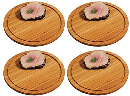 4 x Kesper Assiette De Viande En Bambou Ø 30 cm Hauteur 1,3 cm Bois Plat Bois Assiettes