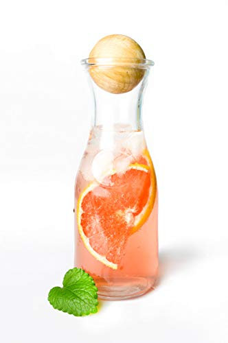 Sendez Jarra de cristal con tapón de madera, jarra de vino, decantador de agua de cristal (1 jarra de cristal de 470 ml)