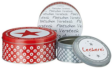 Spetebo Metall Keksdose 3er Set - Motiv: Plätzchenversteck - Weihnachts Gebäck Vorrats Plätzchen Dose Kekse rund