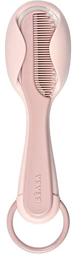 BÉABA, Kamm, Haarbürste für Babys und Kinder, Mit integriertem Staufach für den Kamm an der Rückseite der Bürste - Rosa
