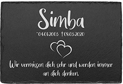 Tiergrabstein Grabplatte aus Schiefer Gedenkstein mit individueller Gravur Gedenktafel für Hunde und Katze und andere Haustiere Grabstein Grabschmuck personalisiert mit Ihrer Wunschgravur Herz